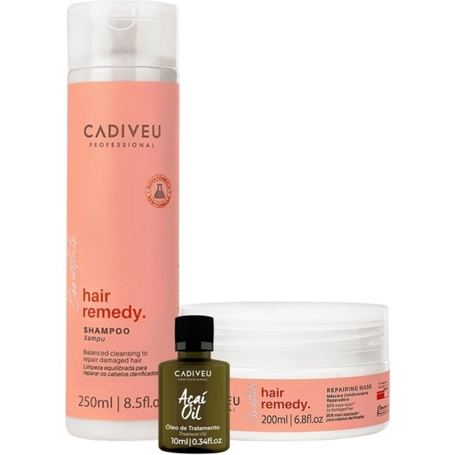 Kit Cadiveu Essentials Hair Remedy Shampoo Máscara e Açaí Oil (3 produtos)