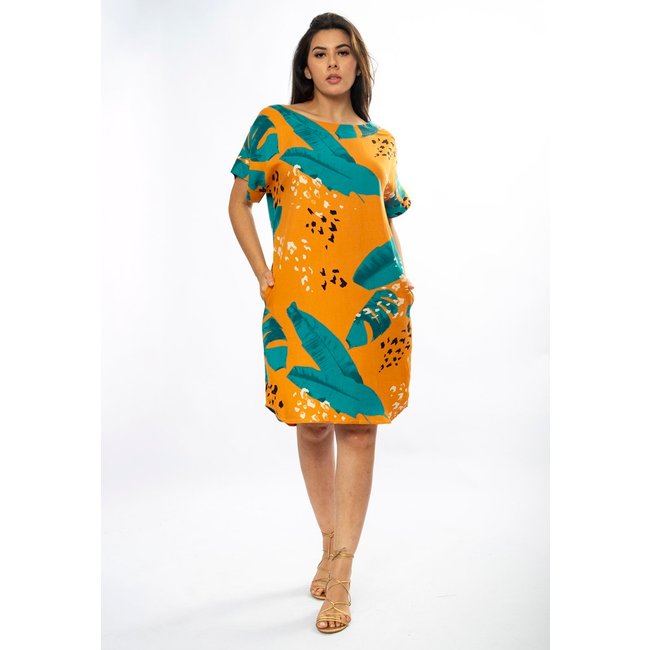 Vestido Curto Cabanafree Viscose com Bolso Estampa Aurora Botânica