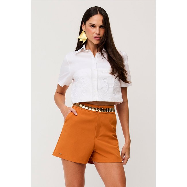 Camisa Cropped Lisa Com Maxi Bolsos Branco Charry