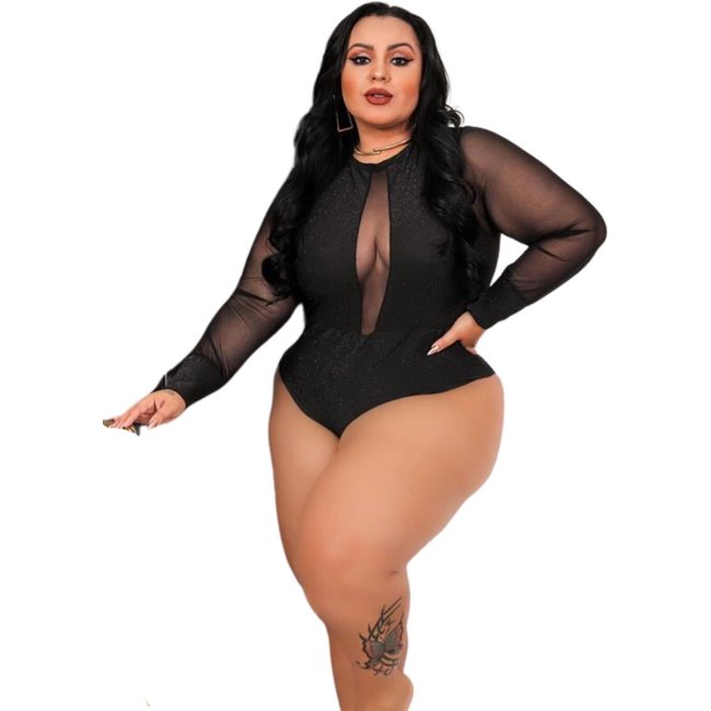 Blusa Summer body Body Plus Size Lurex Brilho Decotado Manga Tule