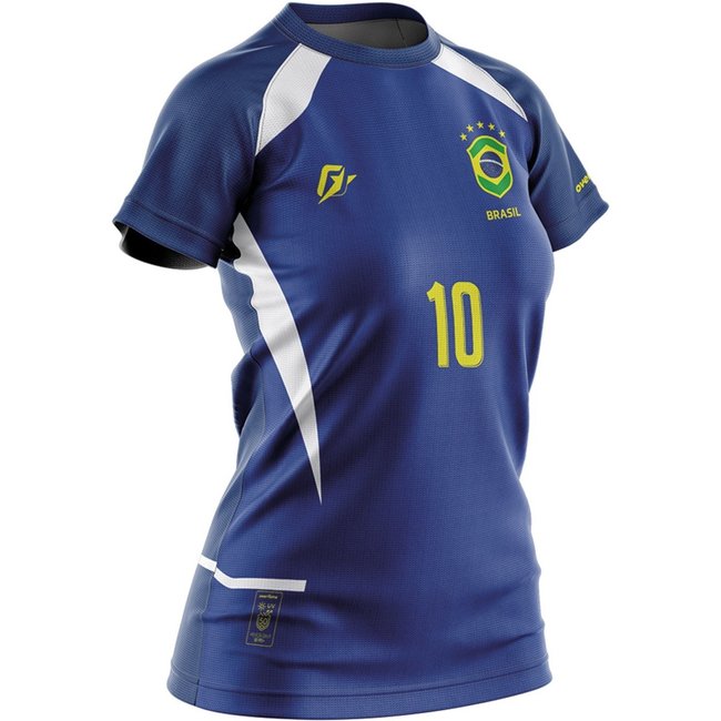 Camiseta Baby Look Filtro UV Brasil Azul Copa Retrô Penta