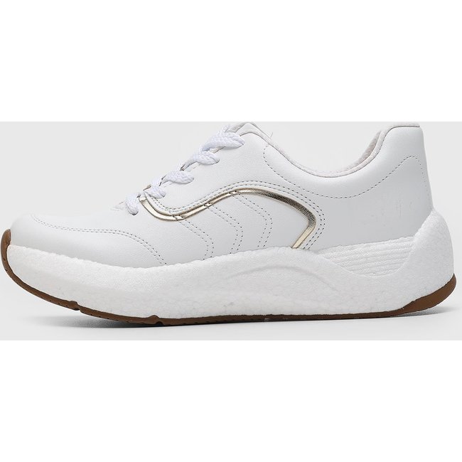 Tênis Feminino Beira Rio Detalhe Metalizado Branco e Dourado
