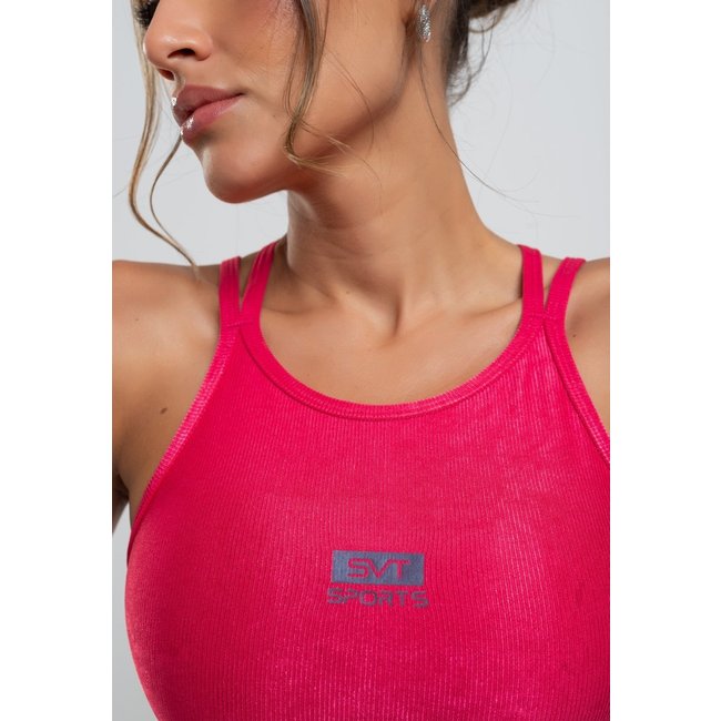 Top Suplex Wonder Gloss Decote Alto Com Tiras Salvatore Fashion Rosa