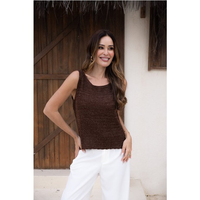 Blusa Em Tricot Duda Lurex - Marrom