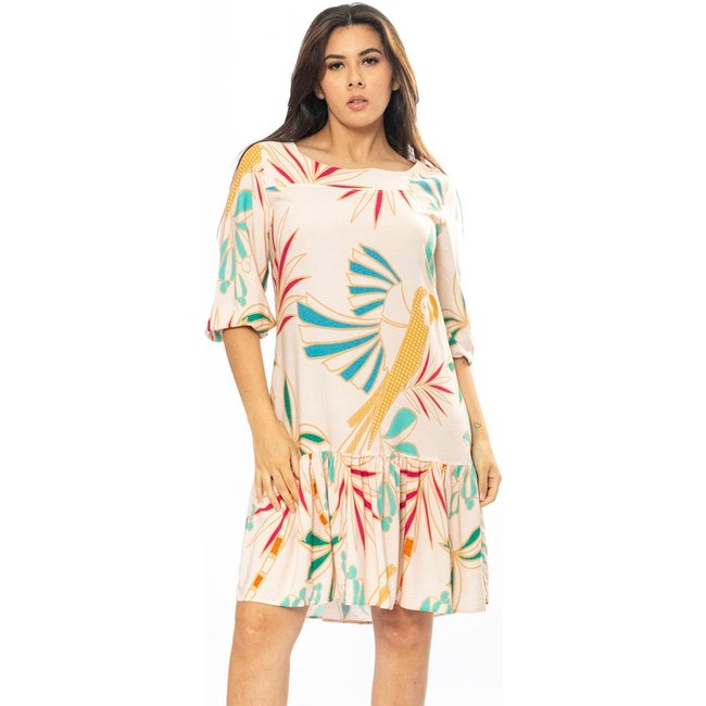 Vestido Curto Amazônia Vital Manga 3/4 Estampa Aurora das Asas