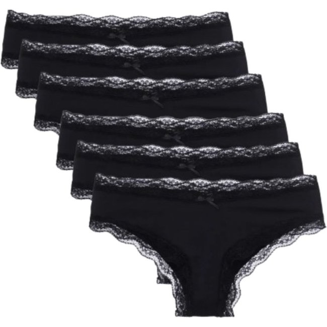 Kit 6 Calcinhas Boyshort Algodão Renda Pop Colors Preto