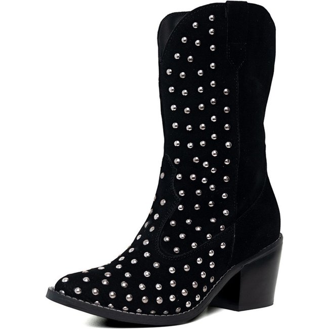 Bota Western Texana Bico Fino Country Preta Com Aplicações Kuento Shoes