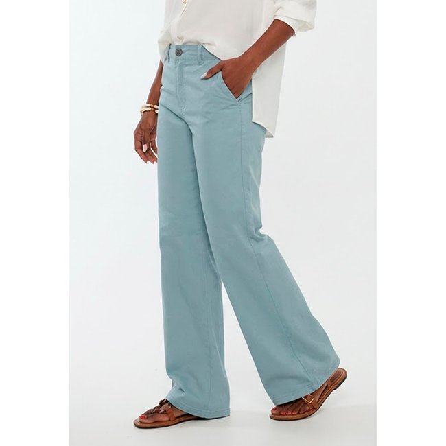 Calça Wide Leg Feminina Sarja Algodão Cintura Alta Verde Claro