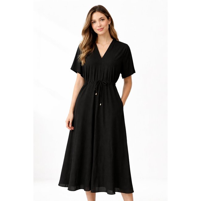 Vestido Midi em Malha Crepe com Ajuste na Cintura