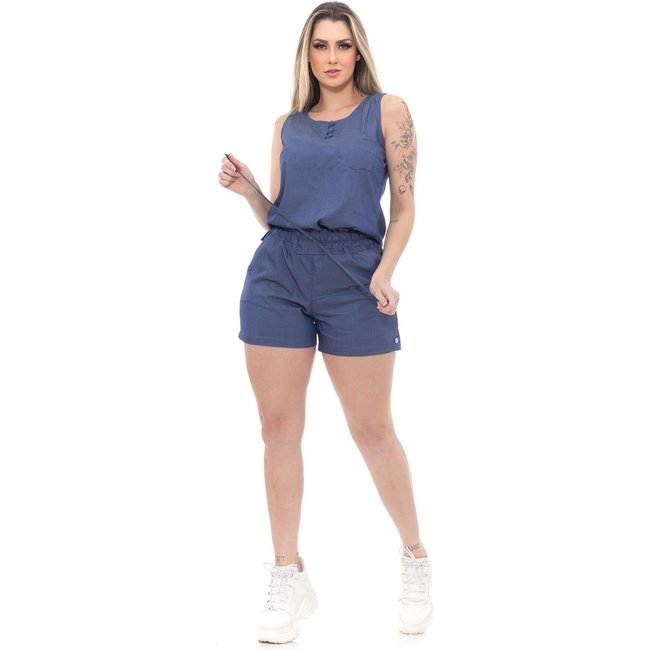 Conjunto Feminino Comfort Blue Blusa e Short Tencel Premium Cintura com elástico e ajuste Cordão - Azul