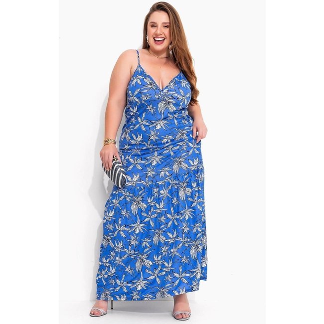 Vestido Em Malha Folhagem Azul Marguerite