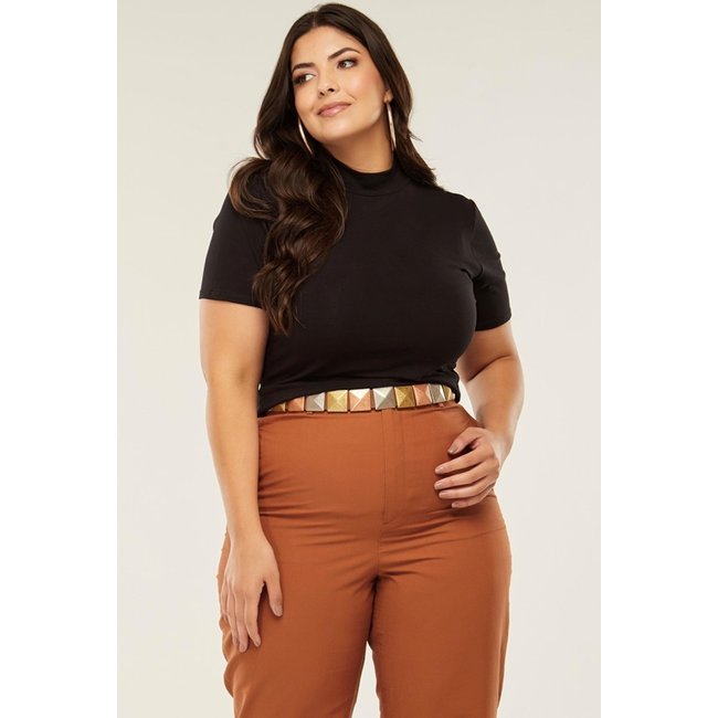 Blusinha Gola Alta D Bell Outlet Fashion Plus Size Preta