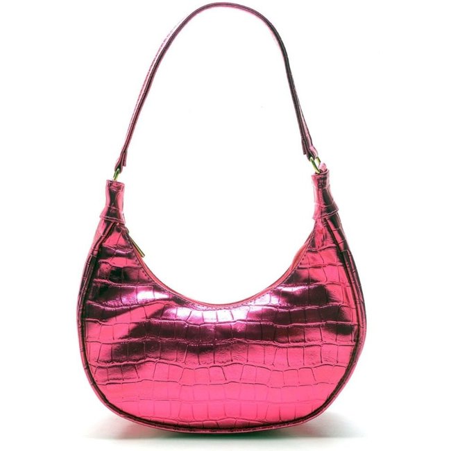 Bolsa Feminina Anna Andrade De Ombro Meia Lua Tiracolo Casual Moda Tendência Metalizado Rosa