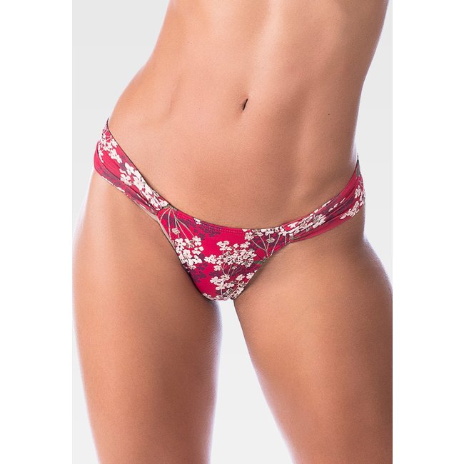 Calcinha Summer Soul Fio Dental Lateral Franzida Floral Vermelho