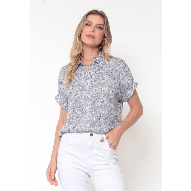 Camisa Intens Manga Curta Viscolinho Azul
