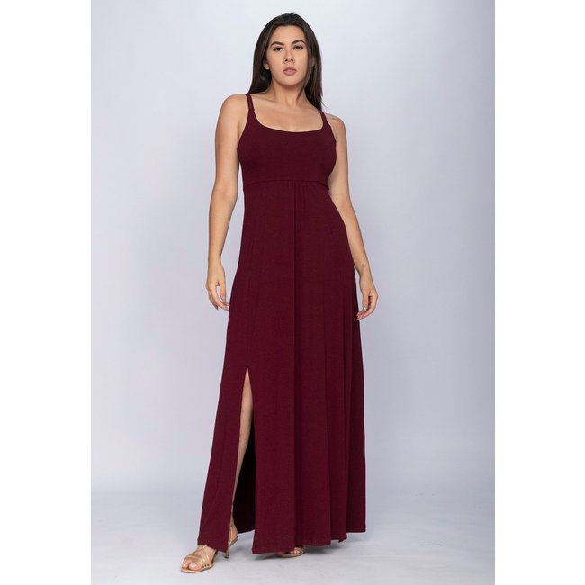 Vestido CabanaFree Longo Jambo Malha Aberturas Bordô