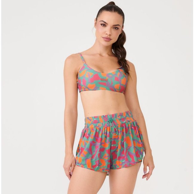 Short Soltinho Com Pregas Estampa Vibrant Poliamida Soft Donna Carioca