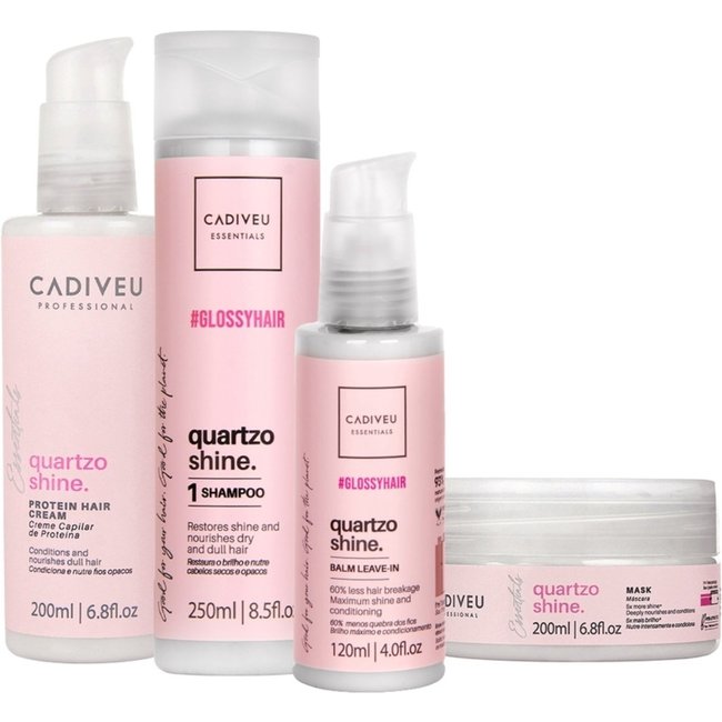 Kit Cadiveu Professional Essentials Quartzo Shine Shampoo Máscara Pré Shampoo e Leave-in (4 produtos)
