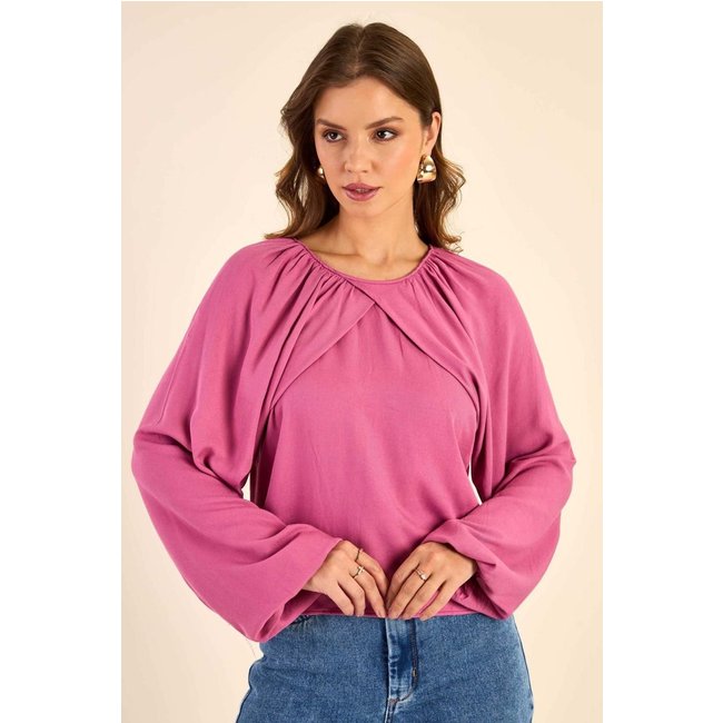 Blusa Feminina Manga Bufante Com Transpasse Marialícia Rosa