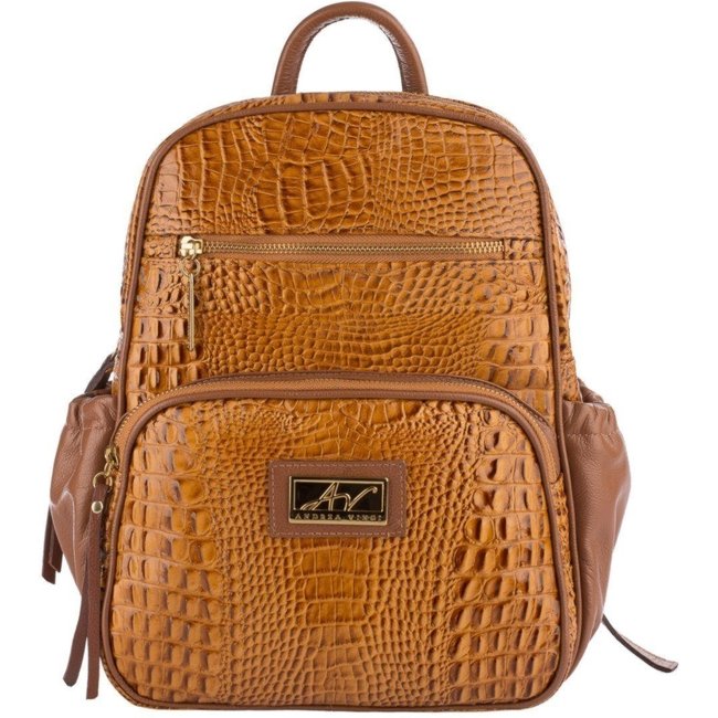 Mochila pequena de couro croco Zoey - Caramelo