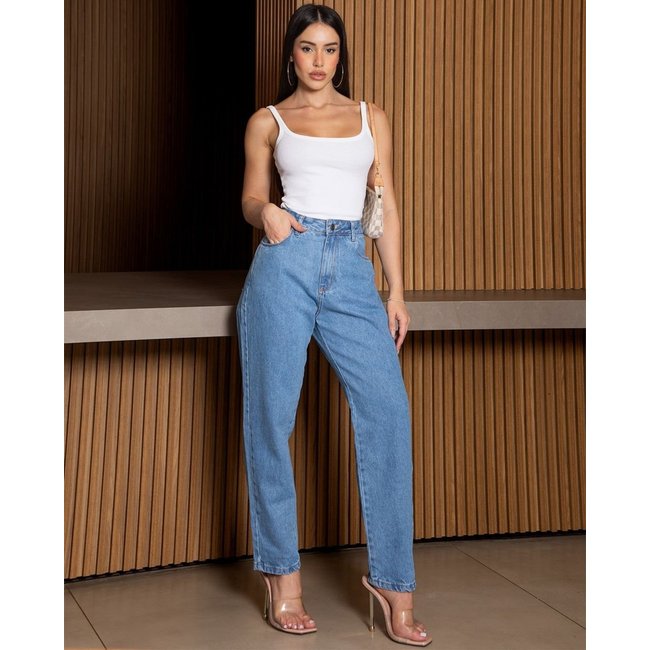 Calça Jeans Mom Feminina Cintura Alta Algodão 00101 Média Consciência