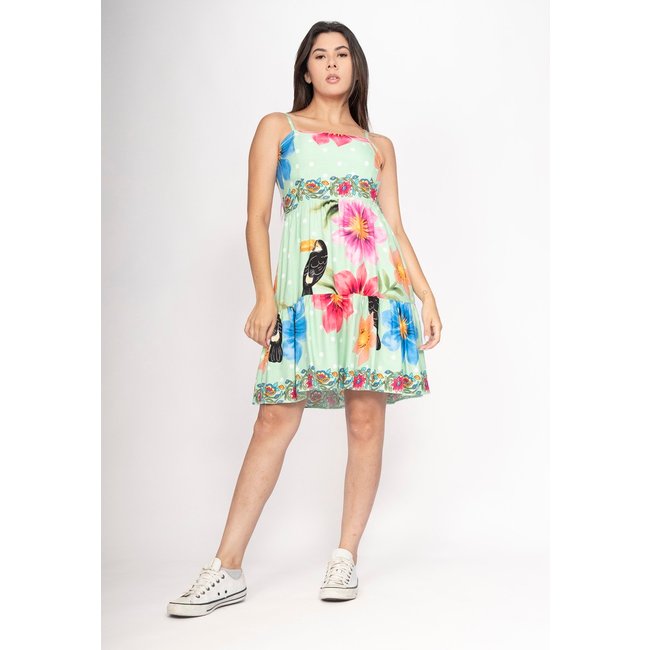 Vestido CabanaFree Curto Alça Fina Estampa Flor de Água