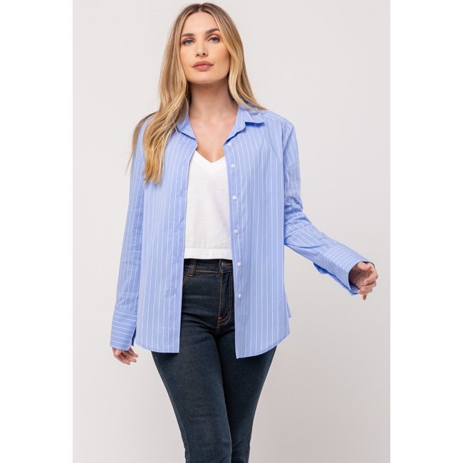 Camisa social Boyfriend listrada azul