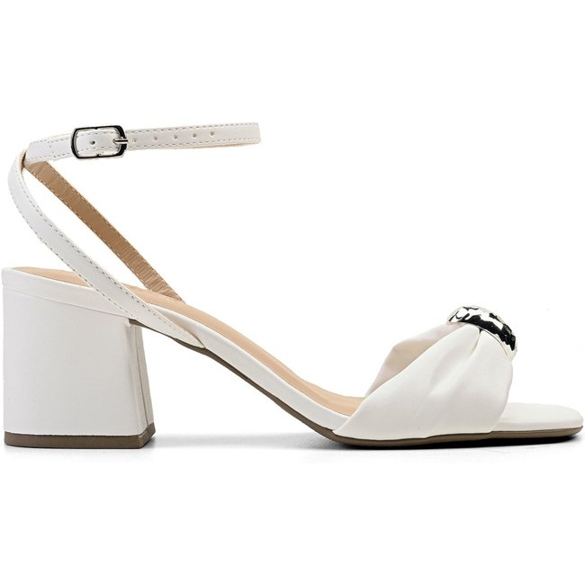 Sandália Feminina Off White Salto Bloco Grosso Casual Salook