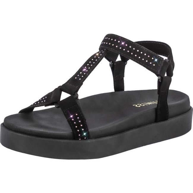 Sandália Papete Feminina Lumiss Rasteira Flat Hotfix Brilho Preto