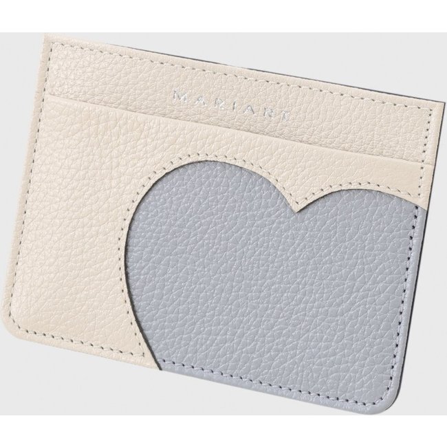 Porta-Cartão de Couro Mariart 668 Off White/Azul /Marinho