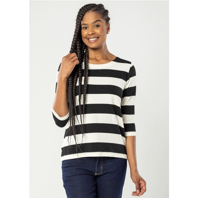 Blusa Pau a Pique Manga 3/4 Listrada Preto PRETO - P Pau a Pique