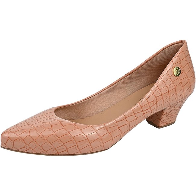 Scarpin Feminino Bico Fino D.S Salto Baixo Croco Nude