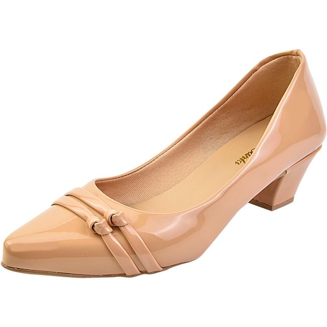 Scarpin Donna Santa Bico Fino Salto Baixo Enfeite Nude