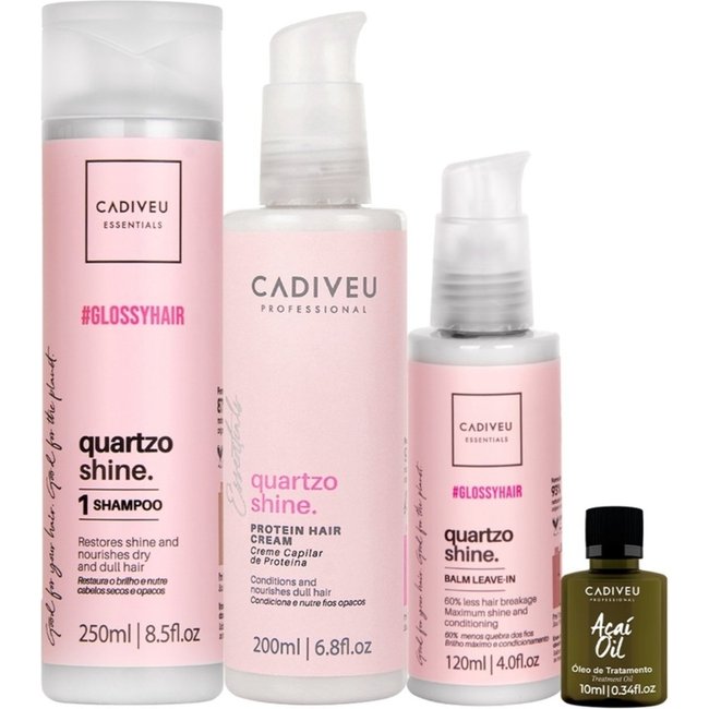 Kit Cadiveu Professional Essentials Quartzo Shine Shampoo Pré-Shampoo Leave-in e Açaí Oil (4 produtos)