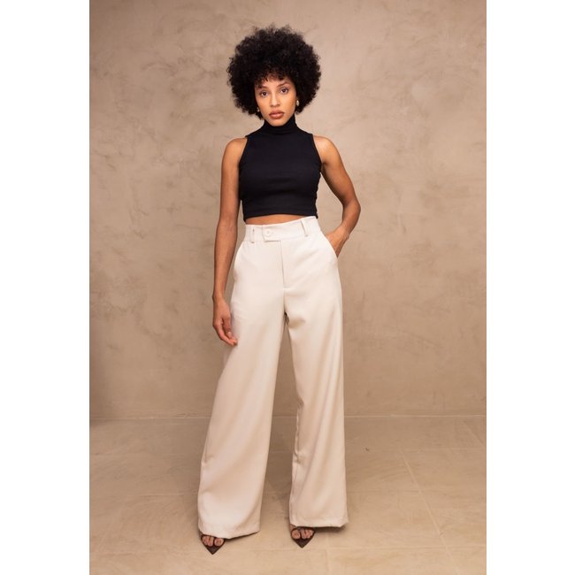 Calça Alfaiataria Wide Leg Cia do Vestido Bege