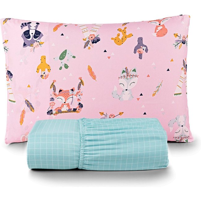 Jogo de Cama Lençol Casa Scarpa Lutti Solteiro 200 Fios Estampado 2 Peças Raposa Foxy Rosa