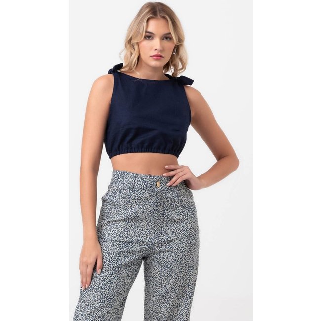 Blusa cropped amarração alças azul labrava