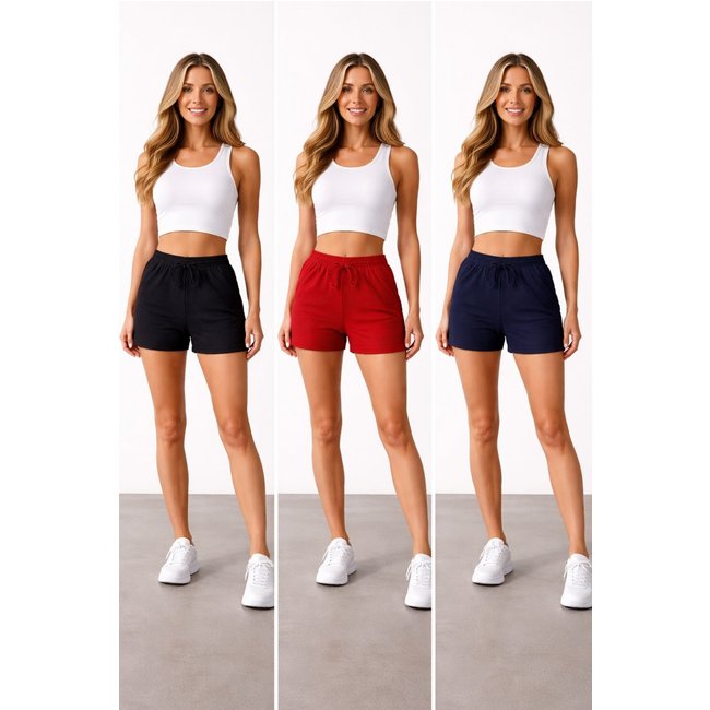 Kit 3 Shorts Malha D Bell Outlet Fashion Canelado Soltinho Preto Azul Vermelho