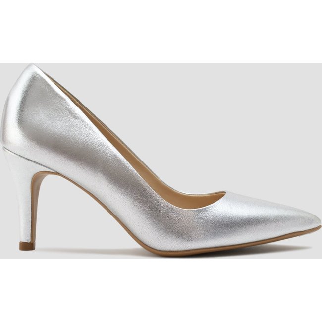 Scarpin Festa Couro Prata CBK Salto Fino 8cm