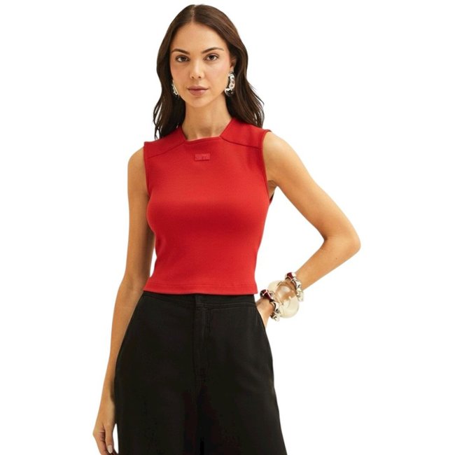 Top Justo Canelado Forum Vermelho Sparkly