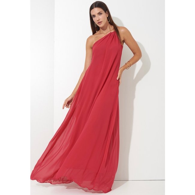 Vestido Festa Vermelho Com Corrente Dourada