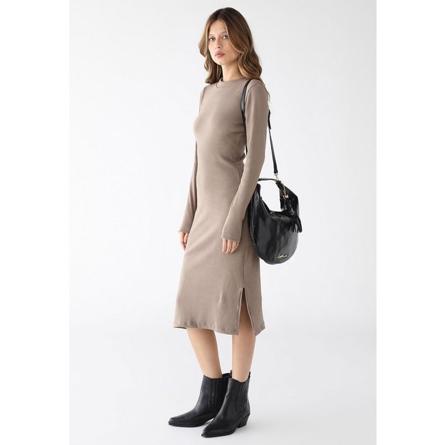 Vestido Midi Manga Longa Levosch Fendas Laterais Nude