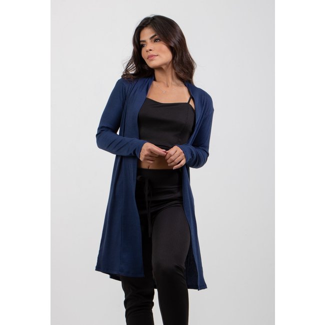 Cardigan Kimono Diluxo Canelado Azul Marinho