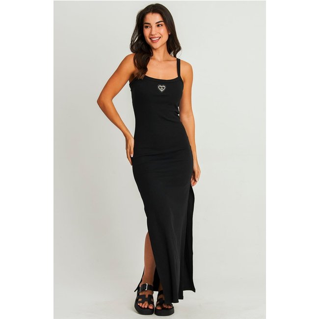 Vestido Longo Canelado Fenda Polo Wear Preto