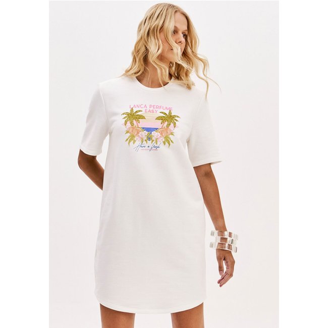 Vestido Lança Perfume Curto Estampado Off-White
