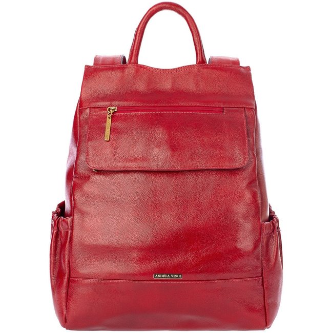 Mochila antifurto de couro liso Suelen - Vermelho
