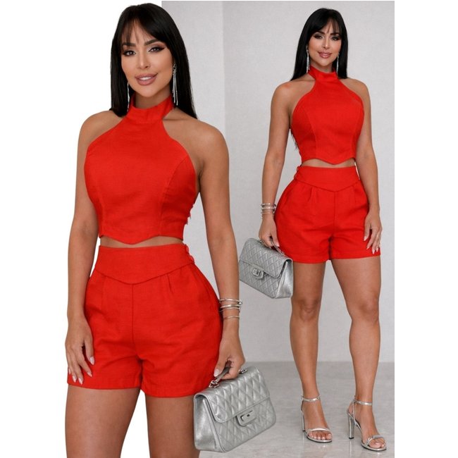Conjunto Alfaiataria Divina Gata Cropped e Shorts - VERMELHO NV
