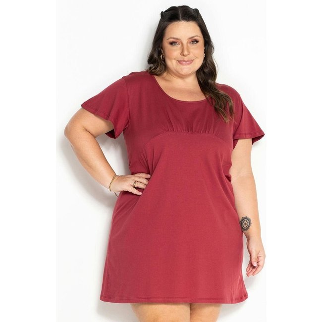 Vestido Com Franzido Plus Size Terracota Marguerite