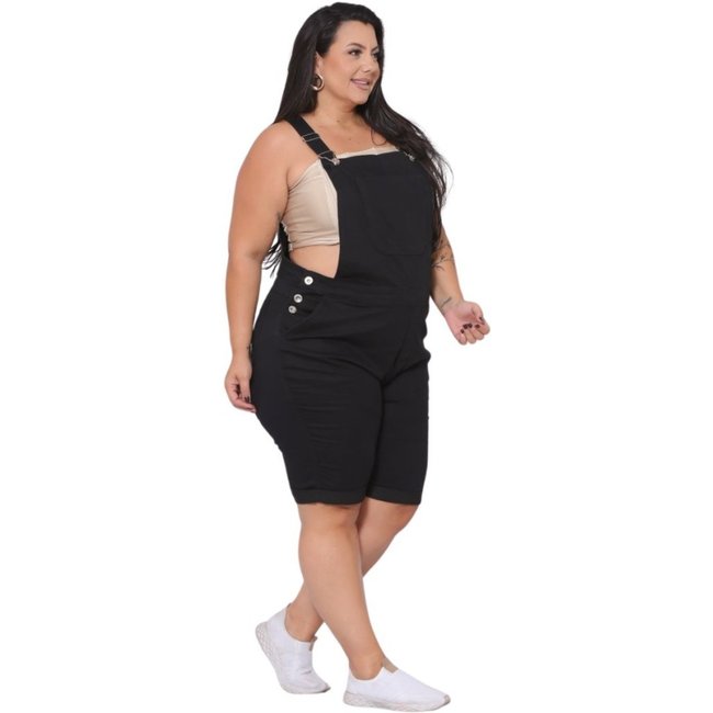 Macacão Feminino Jeans Light Plus Size Curto Collor