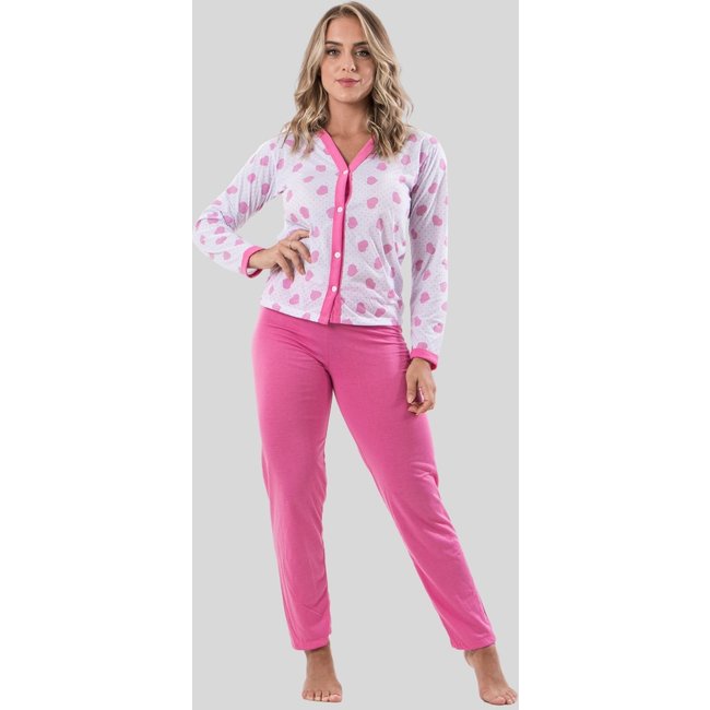 Pijama Longo com Botão Diluxo Amamentação Rosa